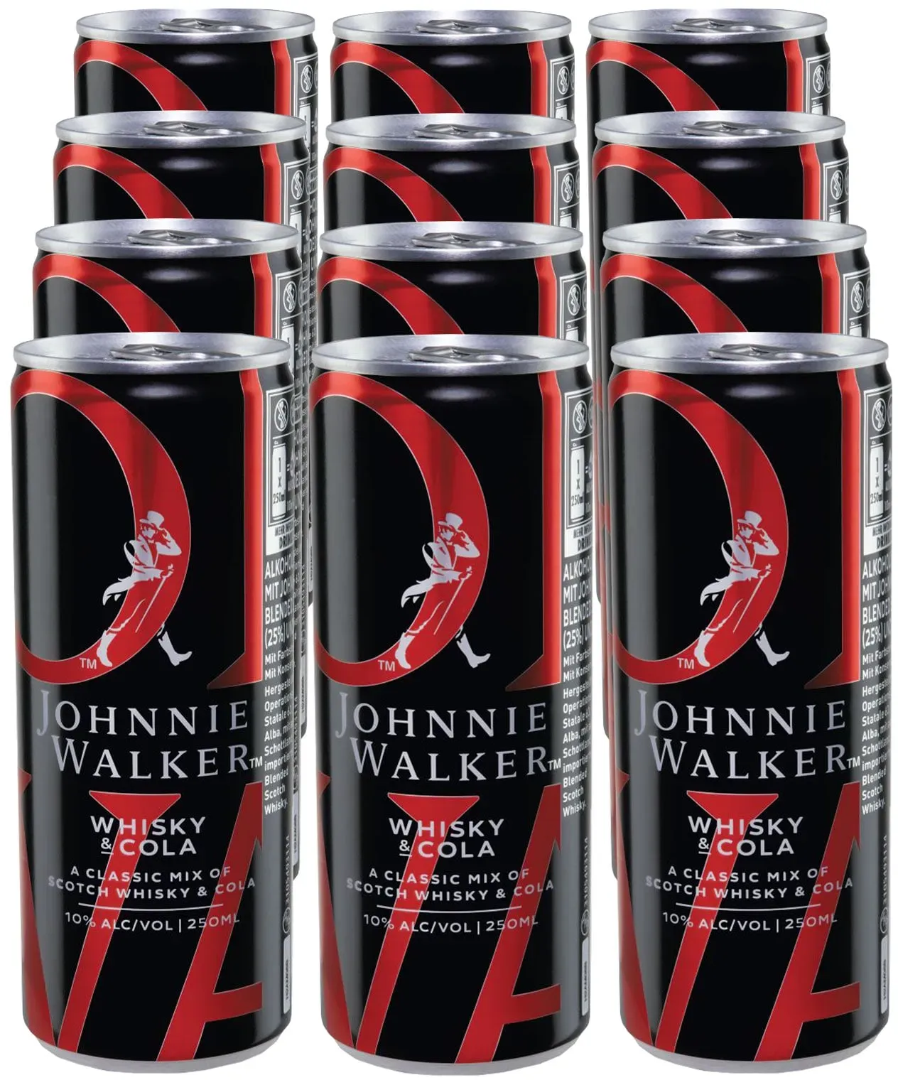 Johnnie Walker & Cola 10 % vol 0,25 Liter Dose, 12er Pack