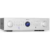 Auna Verstärker, HiFi Stereo Mini Verstärker, HiFi-Verstärker mit Bass & Treble Regler, 4 Kanal Audio-Verstärker, Stereo-Verstärker & Lautspre... - Silber