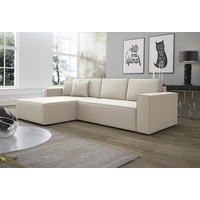 Fun Möbel Ecksofa Schlafsofa Sofa CONOR Kunstleder, Creme Ottomane Links