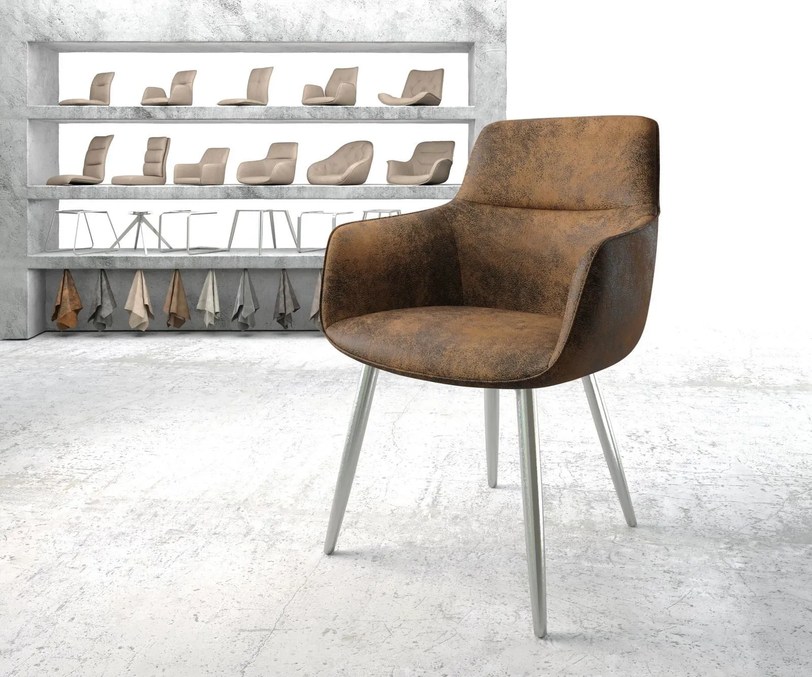 DELIFE Fauteuil Pejo-Flex brun antique 4-pieds conique acier inoxydable, Chaises de salle à manger