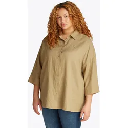 Hemdbluse TOMMY HILFIGER CURVE "CRV ESS LINEN EASY SHIRT", Damen, Gr. 48, braun (camel), Web, Obermaterial: 100% Leinen, unifarben, casual, Blusen, in Großen Größen, Leinenqualität