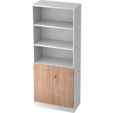 bümö office Regal-Aktenschrank abschließbar, Büroschrank groß aus FSC-Holz, 80cm breit in Weiß/Nussbaum - abschließbarer Schrank, Büroschrank