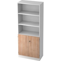 bümö office Regal-Aktenschrank abschließbar, Büroschrank groß aus FSC-Holz, 80cm breit in Weiß/Nussbaum - abschließbarer Schrank, Büroschrank