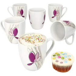 6er Set Viola Kaffeebecher 350ml Porzellan-Tassen 6 Personen Blumen Tee Kakao