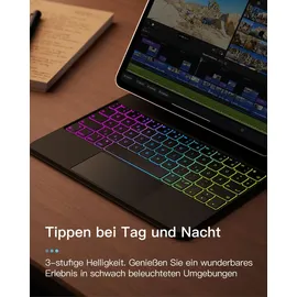 Inateck Magic Keyboard,Tastatur Hülle für iPad Air 6 11 Zoll 2024,iPad Air 5/4,iPad Pro 11 Zoll (4/3/2/1),3-Zonen 7 Farben Beleuchtung,Magnetisches Schwebendes,Vollflächiges Touchpad,QWERTZ,KB09117