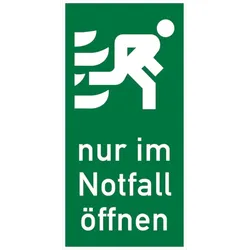 Rettungszeichen, Tür-/Fensterhinweis Nur im Notfall öffnen - 150x300 mm Folie selbstklebend, nachleuchtend