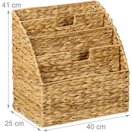 Relaxdays Zeitungsständer, Wasserhyazinthe, HxBxT: 41 x 40 x 25 cm, 4 Fächer, geflochtener Zeitschriftenständer, Natur