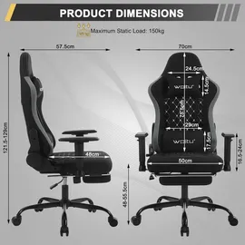 Woltu Gaming-Stuhl Ergonomisch Schwarz/Grau PC