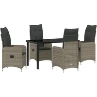 VidaXL 5-teiliges Garten-Ess-Set mit Kissen in Grau aus Poly-Rattan