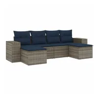 vidaXL 6-teiliges Gartensofa-Set mit Kissen, grau, Polyrattan - Grau