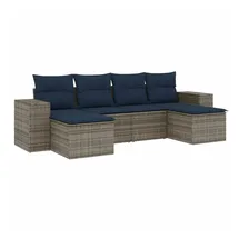 vidaXL 6-teiliges Gartensofa-Set mit Kissen, grau, Polyrattan - Grau
