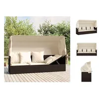 vidaXL Wellnessliege Gartenliege Outdoor-Loungebett mit Dach und Kissen Braun Polyrattan braun