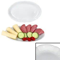 2er Set Salzburg Platte oval 28cm weiß Porzellan Relief Grill-Teller Antipasti