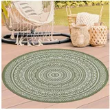 TeppichHome24 Outdoorteppich Runder Teppich mit modernem Ethno-Design in Grün und Weiß, Rund grün