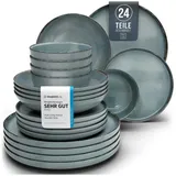 PURE LIVING INTERIOR DESIGN Rustic Tafelservice 24-tlg. 6 Personen rauchblau