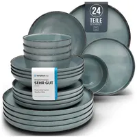 PURE LIVING INTERIOR DESIGN Rustic Tafelservice 24-tlg. 6 Personen rauchblau