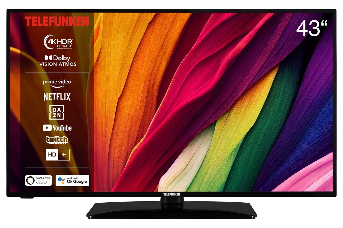 Telefunken D43U551X1CWI LCD-LED Fernseher (108 cm/43 Zoll, 4K Ultra HD, Smart TV, HDR, Triple-Tuner, Dolby Atmos, 6 Monate HD+ inkl) schwarz