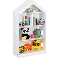 Relaxdays Kinderregal, Hausform, 5 Fächer, hoch, für Bücher & Spielzeug, HxBxT: 122x71x31 cm, Kinderzimmerregal, weiß