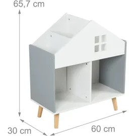 Relaxdays Kinderregal Hausform 65,7 x 60 x 30 cm Kiefer grau-weiß