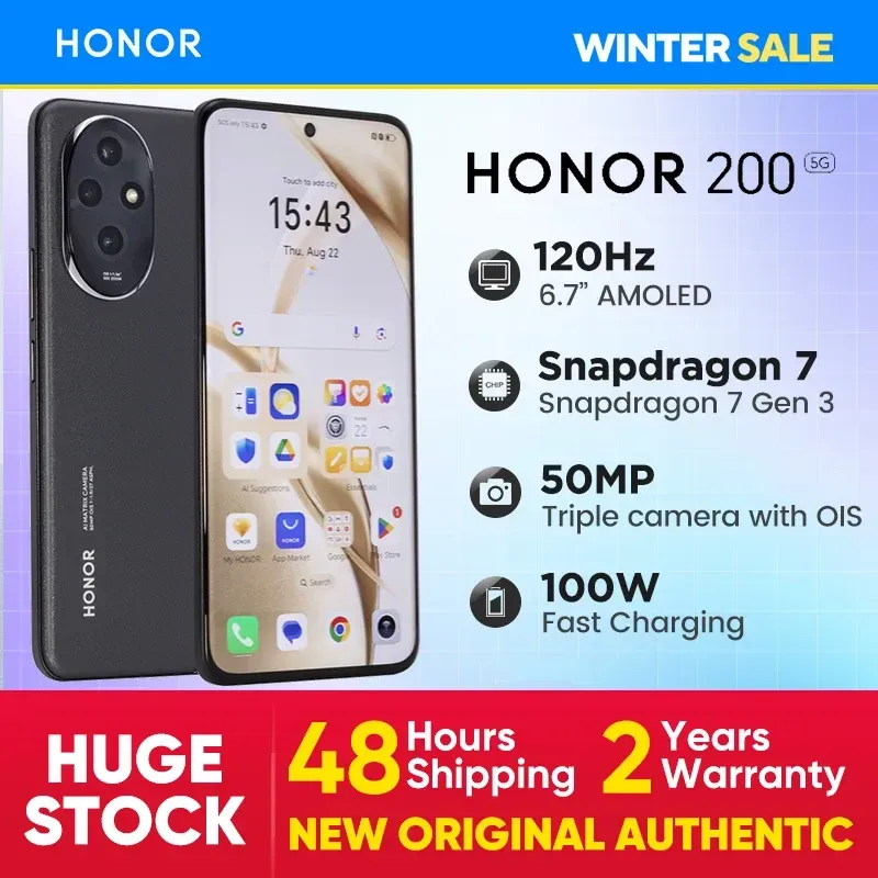 Globale Version Honor 200 Snapdragon 7 Gen 3 6,7 Zoll 120 Hz gebogener Bildschirm 5200 mAh Akku 50 MP Kamera Dual SIM NFC Smartphone 5G