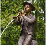 bronZartes Gartenfigur Bronzefigur "Flötenspieler Franz auf Stein" als Wasserspeier