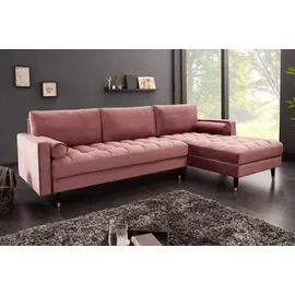 LEBENSwohnART Ecksofa 260cm Ottomane beidseitig COMFORT alt-rosa Samt Federkern - Rosa