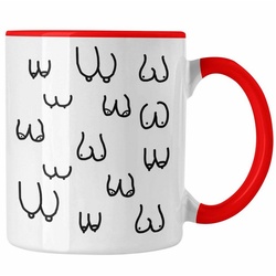 Trendation Tasse Trendation – Lustige Tasse mit Busen / Brüsten für Erwachsene als 18+ Geschenkidee Lustige Feminismus Kaffeetasse rot