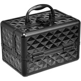 COSTWAY Beauty Case Schminkkoffer Kosmetikkoffer, Schmuckkoffer 23 x 15 x 18cm, Friseurkoffer mit Spiegel, Multikoffer Damen (Schwarz)