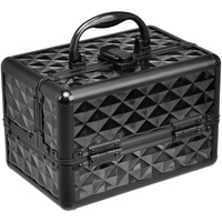 COSTWAY Beauty Case Schminkkoffer Kosmetikkoffer, Schmuckkoffer 23 x 15 x 18cm, Friseurkoffer mit Spiegel, Multikoffer Damen (Schwarz)