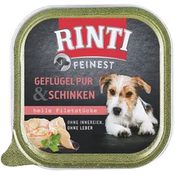 RINTI Feinest 150g Schale Hundenassfutter 11 x 150 Gramm Geflügel Pur & Schinken