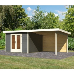 Karibu Holz Gartenhaus Set "Radeburg 1" mit Anbaudach und Rückwand,terragrau,6 x 3 m (B x T)