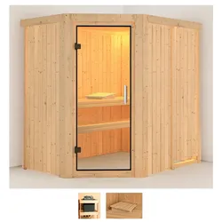 Sauna KARIBU "Swantje", beige (naturbelassen), ohne Ofen, (ohne Ofen), Saunen, ohne Ofen