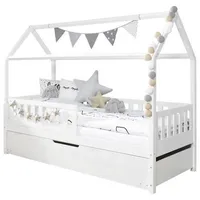MID.YOU Hausbett Ticaa 953753 Traumhaus, Weiß, Holz, Kiefer, vollmassiv, Höhe ca. 18 cm, 90x200 cm, für Rollroste geeignet, Kinder- , Jugendzimmer, Kinderbetten, Hausbetten