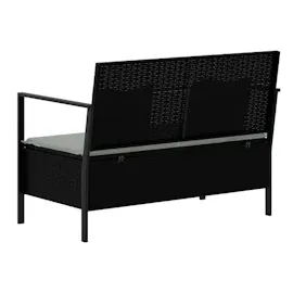 vidaXL Gartenbank 2-Sitzer mit Kissen Schwarz Poly Rattan