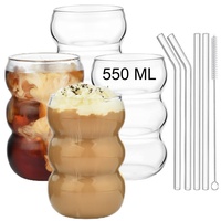 ALINK Bubble Gläs 4er Set Trinkglas,550ml gerippte trinkgläser,wave glas,Latte Macchiato Gläser,Eiskaffee Gläser,Longdrinkgläser Cocktailgläser