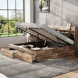 Okwish - Metallbett 140 x 200 cm, hydraulisches Bett, Jugendbetten, Doppelbett, mit Stauraum-Kopfteil und Metalllattenrost, ohne Matratze, für