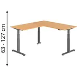 Hammerbacher Winkelschreibtisch XDSMW Buche / Grau