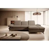 Goldstoff Ecksofa mit Schlaffunktion und Bettkasten - L-Form Sofa Beige/Grau, 1 Teile, Modernes Schlafsofa mit Sofakissen - Premium Couch Cord & L-Form