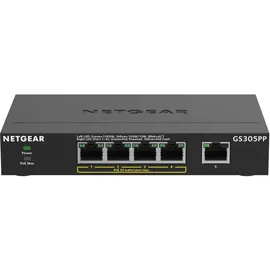 Netgear 5-Port Gigabit Ethernet Unmanaged PoE+ Switch (GS305PP): mit 4 PoE+ bei 83 W, Desktop- oder Wandbefestigung