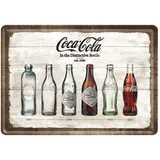 Nostalgic Art Nostalgic-Art Retro Blechpostkarte, 10 x 14 cm, Coca-Cola – Bottle Timeline – Geschenk-Idee für Coke-Fans, Original Lizenzprodukt (OLP), Postkarte aus Metall, Mini-Blechschild als Grußkarte