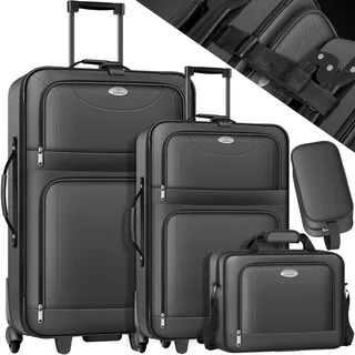 Kesser KESSER® 4tlg Trolley Kofferset | Reisekoffer Set mit Rollen | Komplettes Business 4er Set | S M L XL | Netzfach | Rollen | Teleskopgriff | Koffer Reisetaschen Stoffkoffer | Handgepäck | Anthrazit