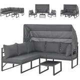 Svita Maui Gartenmöbel-Lounge-Set mit Dach Outdoor-Sofa Strandkorb-Sonneninsel Stahl Grau