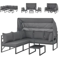 Svita Maui Gartenmöbel-Lounge-Set mit Dach Outdoor-Sofa Strandkorb-Sonneninsel Stahl Grau