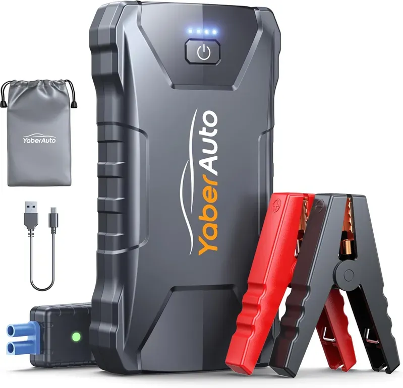 YaberAuto YA80 Starthilfepack, 13800 mAh tragbare Autobatterie-Booster für Dieselmotoren bis 5,5 L oder Benzinmotoren bis 7 L, Starthilfepack mit Zugschlägen, LED-Taschenlampe, USB-C-Eingang