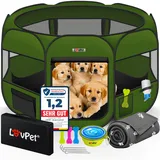 Lovpet Lovpet® Welpenlaufstall Tierlaufstall Faltbar für Kleintiere Hunde, Katzen Inkl. Hundenapf Hundelaufstall Freigehege Oxfordgewebe Pop-up System Indoor & Outdoor,