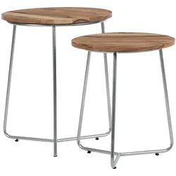 Beistelltisch 2er Set Natur/Silber Ø 43x52 / 38x45 cm rund aus Mangoholz und Eisen WOMO-Design
