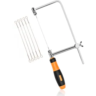 VOBOR Laubsäge, Dekupiersäge mit Holzgriff und 5 Sägeblätter, 360 Grad drehbar, Verstellbare Laubsägen, Metallsäge Bogensäge für Metall und Holz (S)