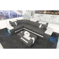 Sofa Dreams Ecksofa Ledercouch Ledersofa Bergamo L Form Leder Sofa, Couch, mit LED, wahlweise mit Bettfunktion als Schlafsofa, Designersofa grau