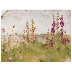 Wandbild ARTLAND "Stockrosen am Meer", grün (farbe bild(er): grün), B:80cm H:60cm, Dekorfolie, Bilder, als Leinwandbild, Poster, Wandaufkleber in verschied. Größen