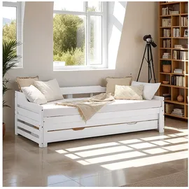 Homestyle4u Tagesbett 90x200 cm mit Bettkasten Weiß mit Lattenrost 2799